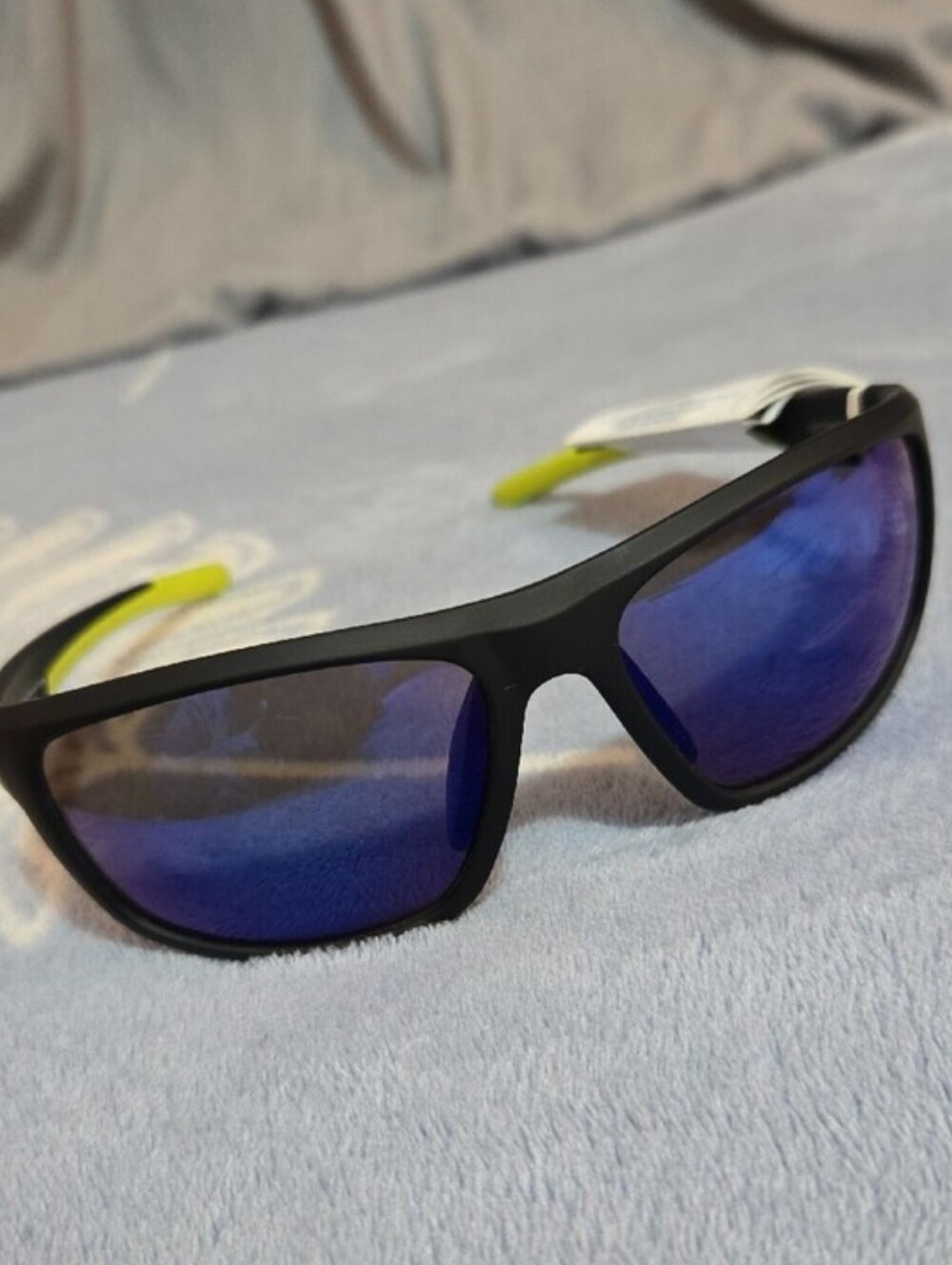 Black Sport Sunglasses with Blue Mirrored Lenses